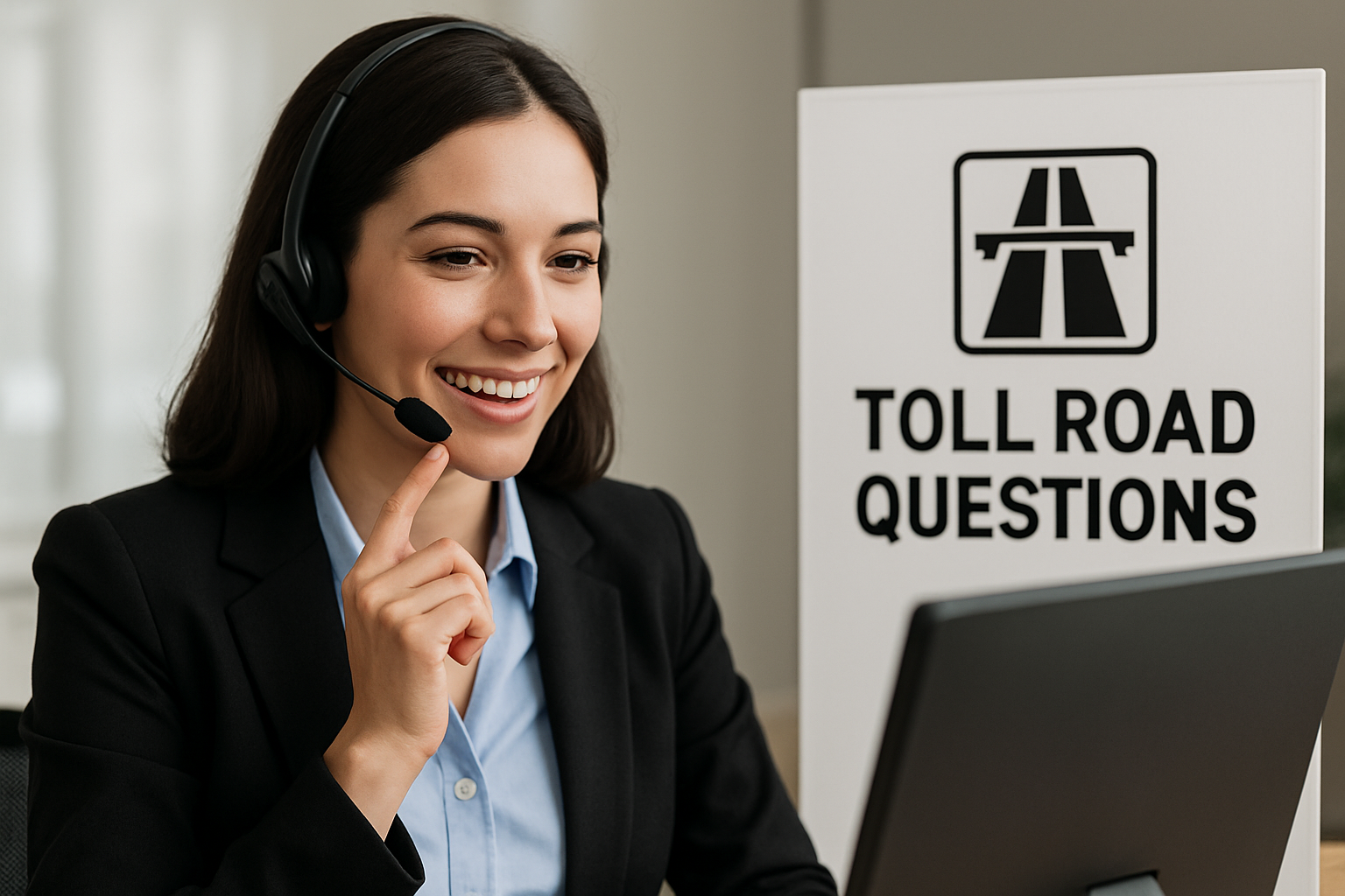 Customer service representative assisting with toll road queries
