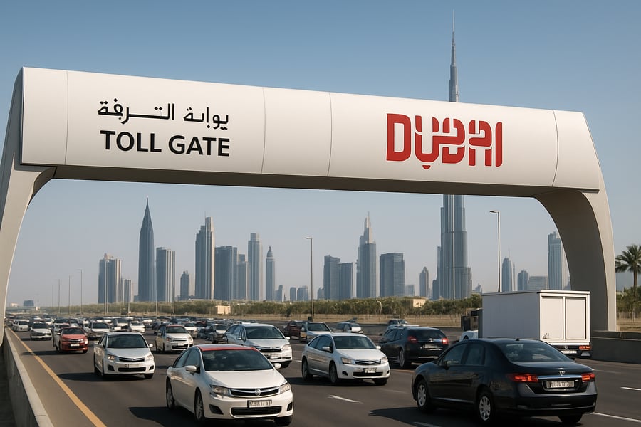 Dubai toll gate on a busy highway Dubai toll gate on a busy highway