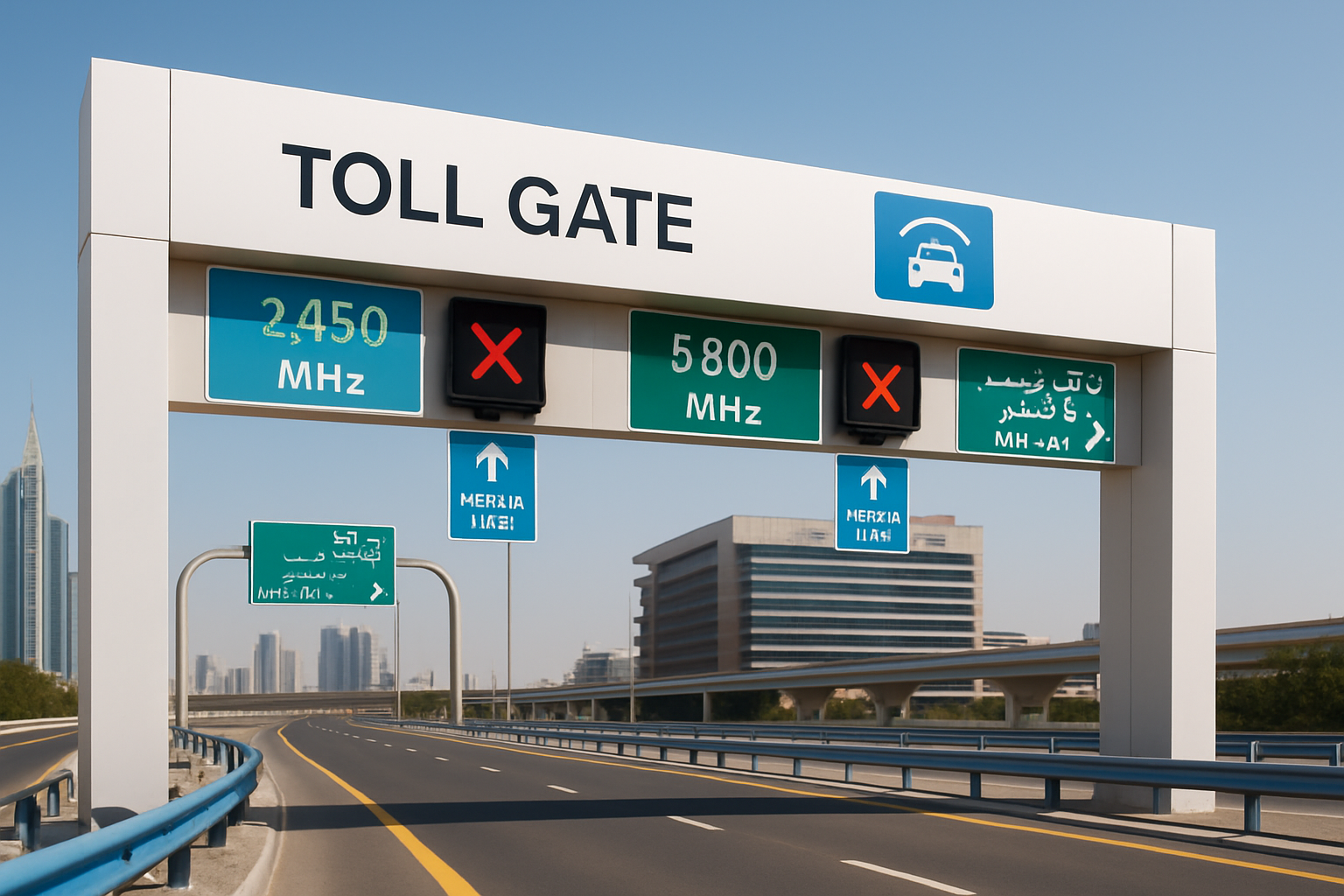 Modern toll gate on a Dubai highway with clear signage